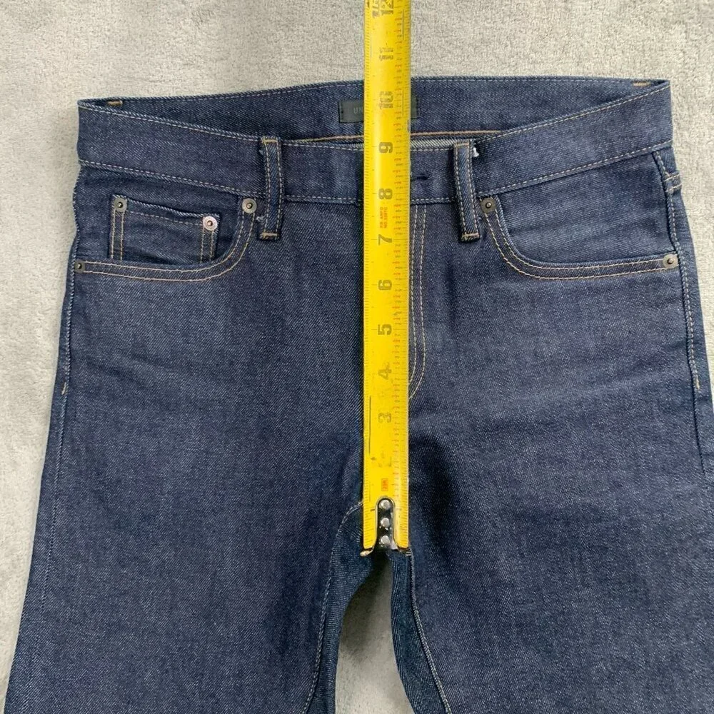 UNIQLO Selvedge Jeans Men 29x31 Straight Slim Dark Kaihara Raw Wash Denim